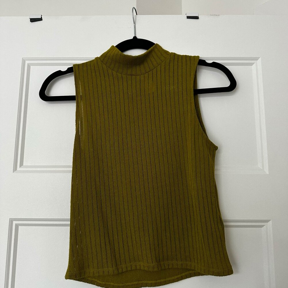 Chartreuse-olive-green mockneck tank top